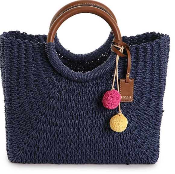 Fossil Handbags - FOSSIL Straw Navy Tote NWT